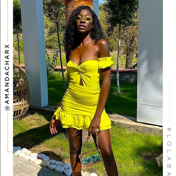 MISSLOLA | Chartreuse Ruffled Mini Dress - Picture 1 of 6